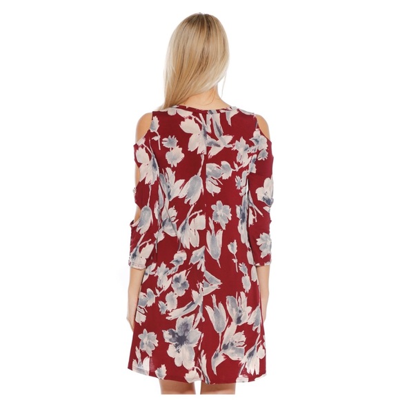 Burgundy Floral Cut Out Shift Dress - Picture 3 of 7